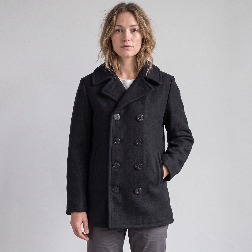 Schott US 740N Peacoat Size 4-6 Black Wool Double Breasted Jacket USA Made MINT!